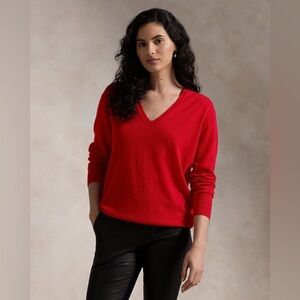Ralph Lauren Relaxed Fit 100% Cashmere Luxury Red V-Neck Women's Sweater 2X
